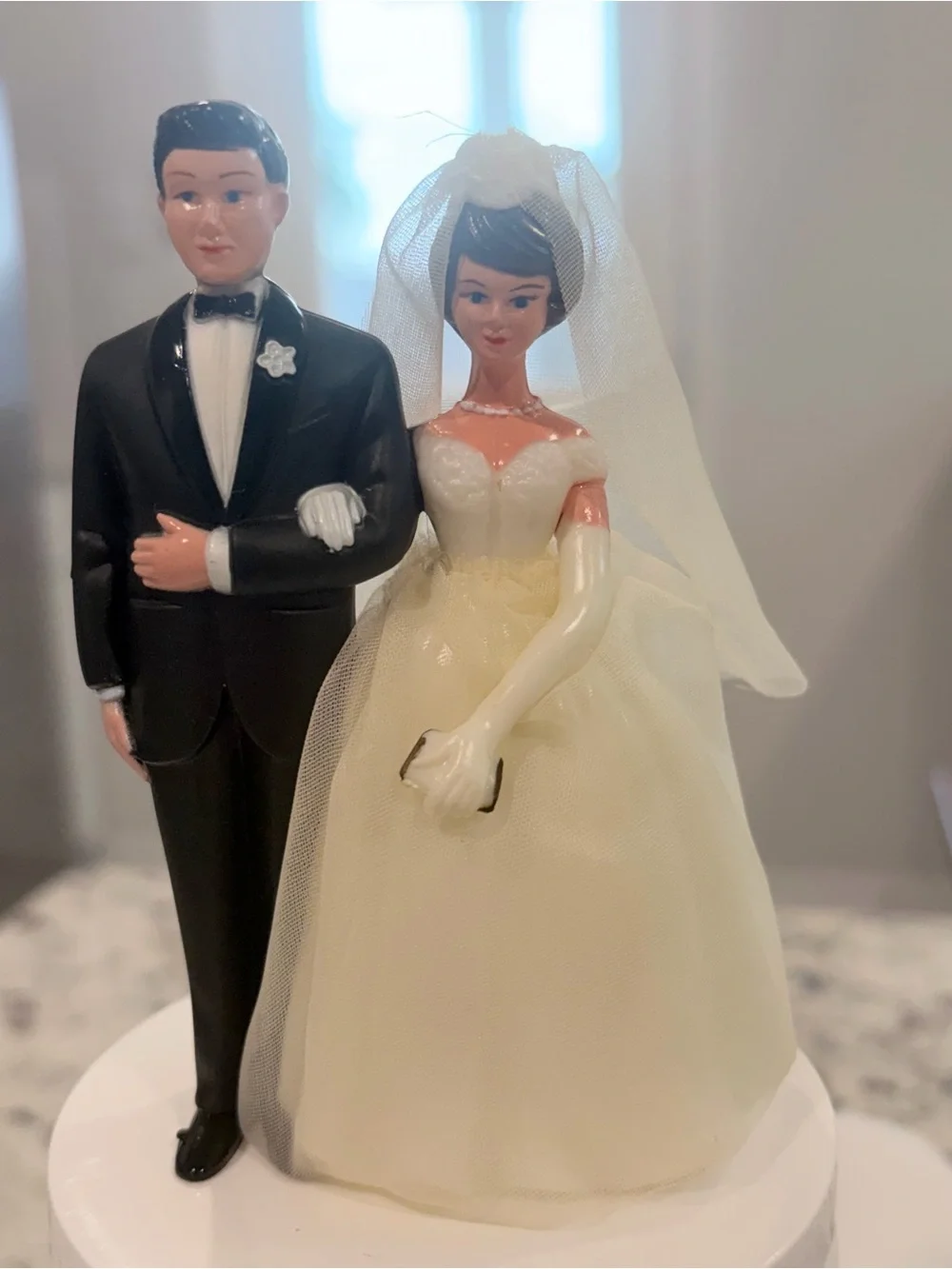 Vintage Wilton Bride & Groom Wedding Cake Topper Veil Plastic White Black 1988